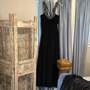 Beautiful black dress slinky material sz14